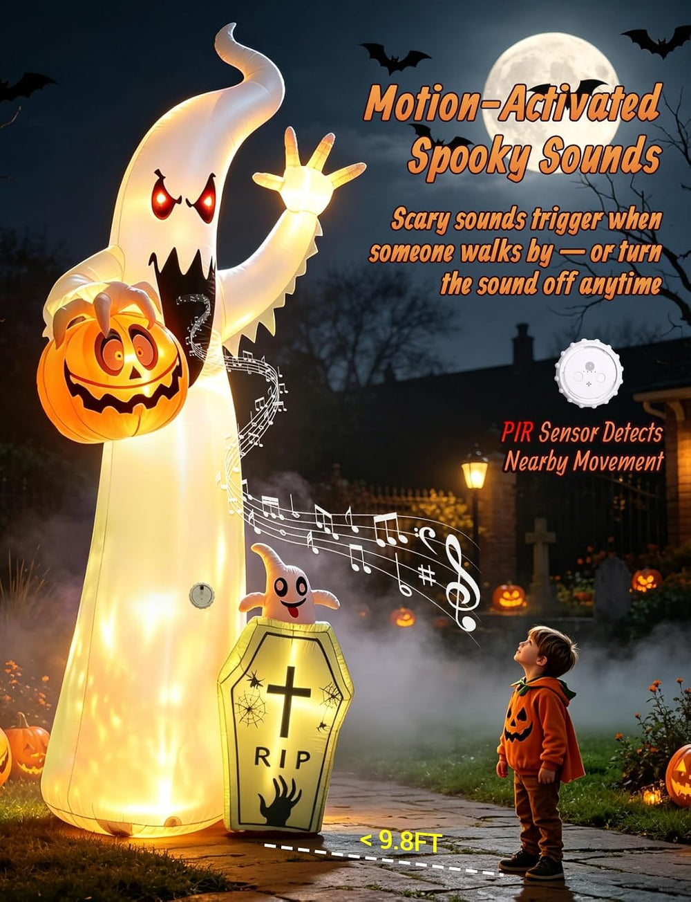Elegear 12FT Ghost Halloween Inflatable, Motion-Activated Spooky Sounds
