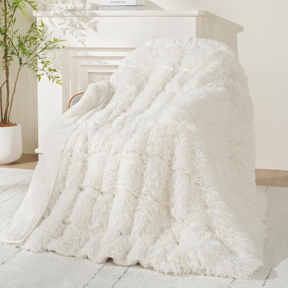 Weighted Blanket for Adult 48"x72" 15lbs Soft Long Plush Twin White