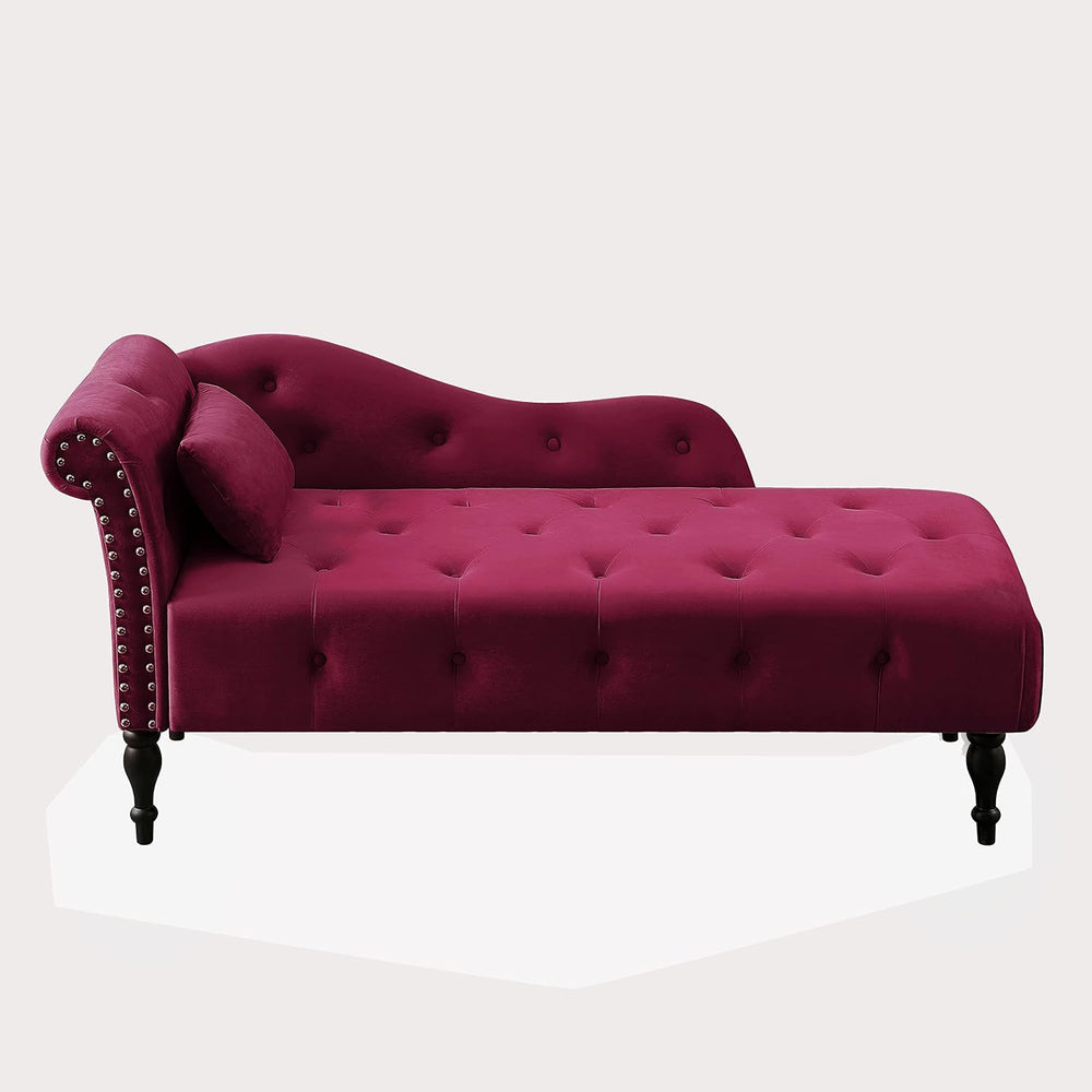 Polibi 60.6" Velvet Chaise Lounge Chair with 1 Pillow and Nailhead Trimm...