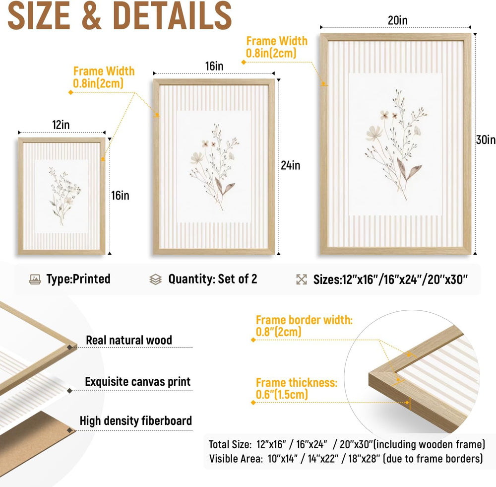 Msziryn Vintage Wildflower Wall Art Set of 2, Neutral Flower Botanical Poster...