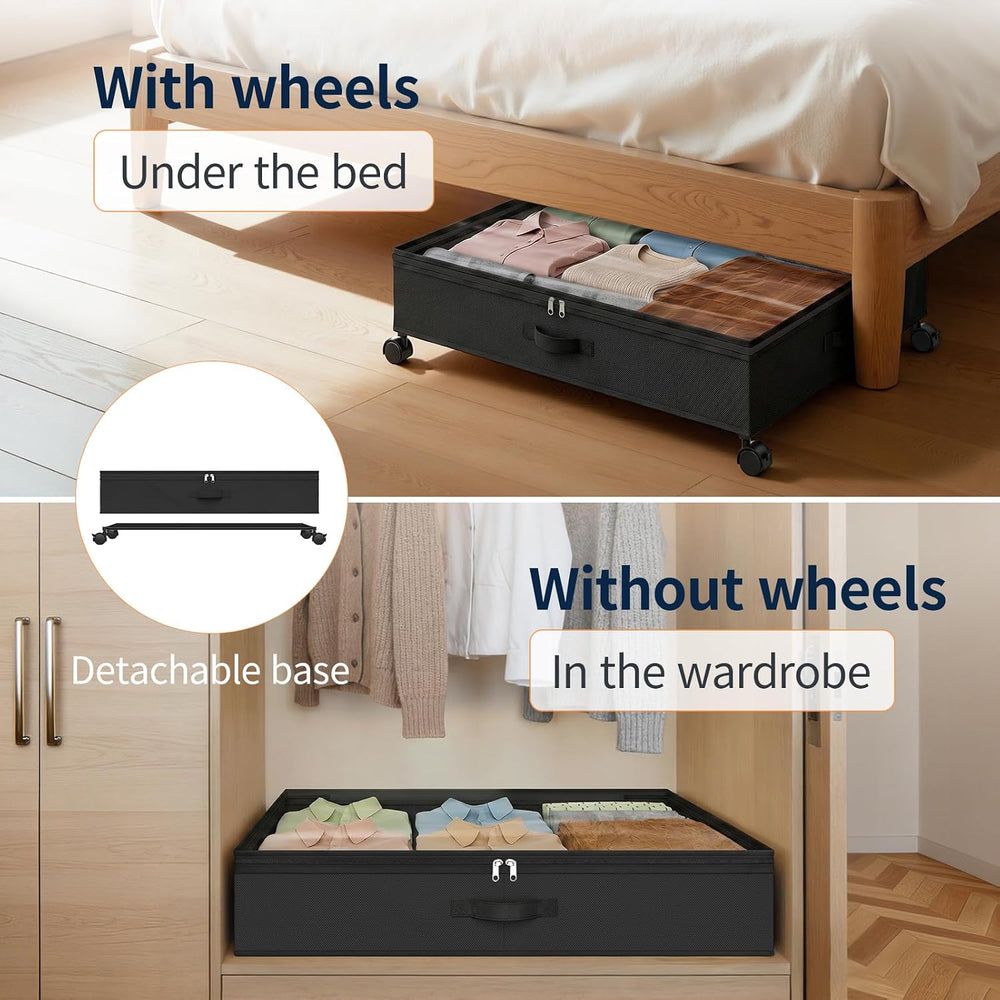 Yecaye 80L Large Under Bed Storage Containers with Wheels, 2 Pack, Black