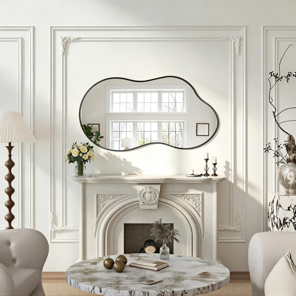 JJUUYOU Irregular Wall Mirror Black Metal Framed Decorative Asymmetrical Bath...