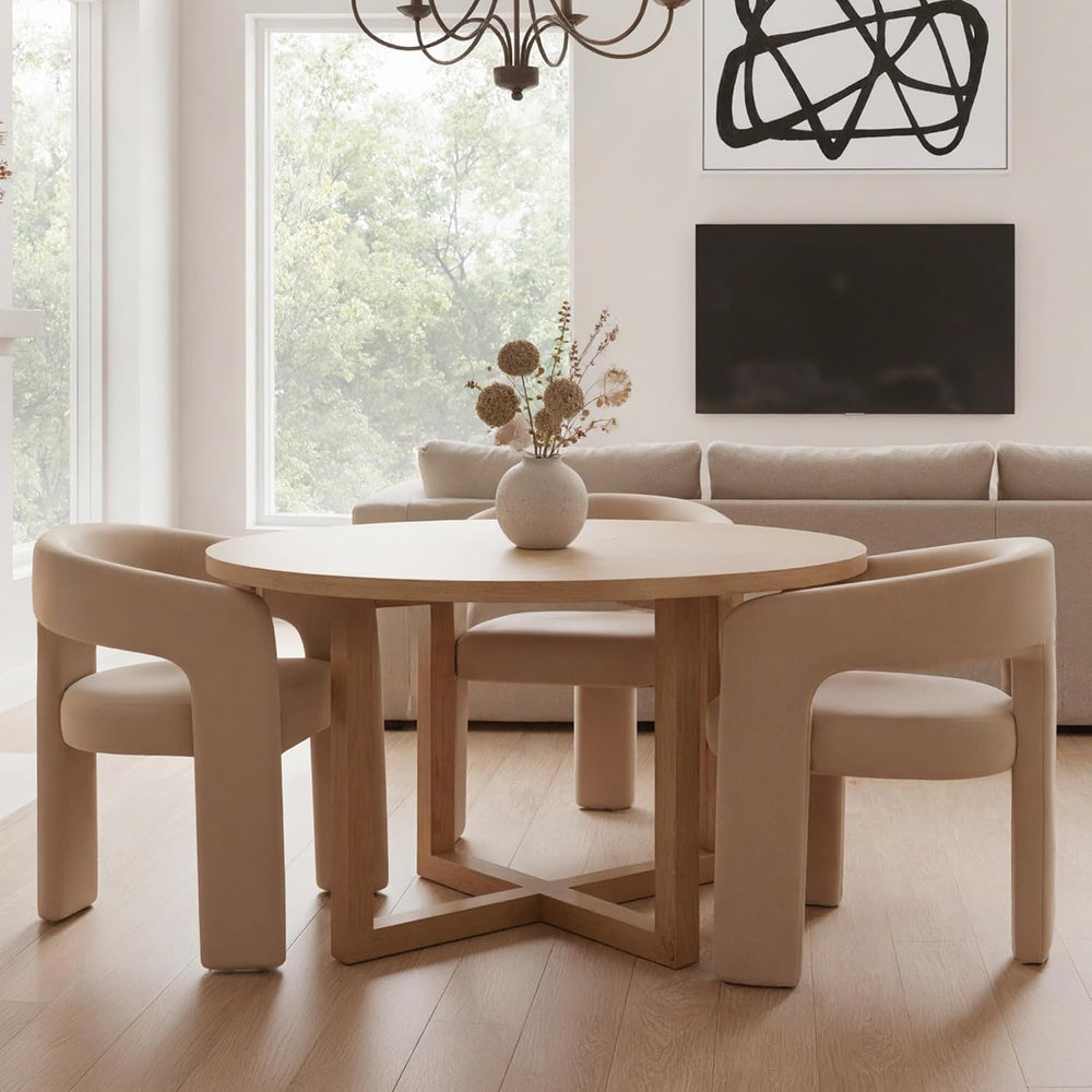 HNY Modern Velvet Barrel Dining Chairs Set of 6, Khaki