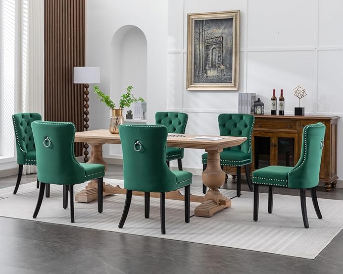 KCC Velvet Dining Chairs Set of 6, Upholstered High-end Tufted Dining Room Ch...