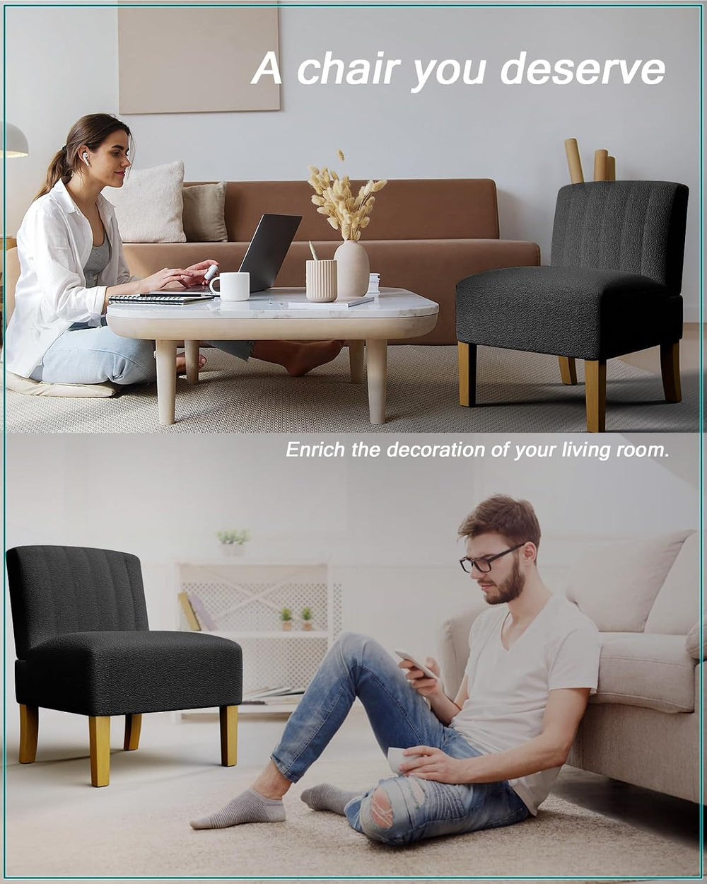 VIRRMO Armless Accent Chairs Set of 2 for Living Room, Modern Slipper Chair L...