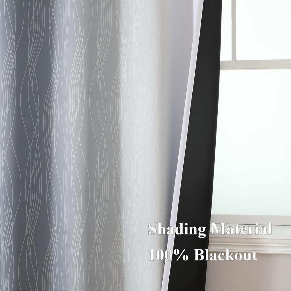 Grey and Greyish White Ombre Blackout Curtains for Living Room 84 Inch Long