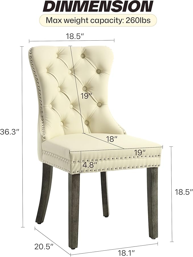 KCC Faux Leather Dining Chairs Set of 4, Upholstered High-end Tufted Dining R...