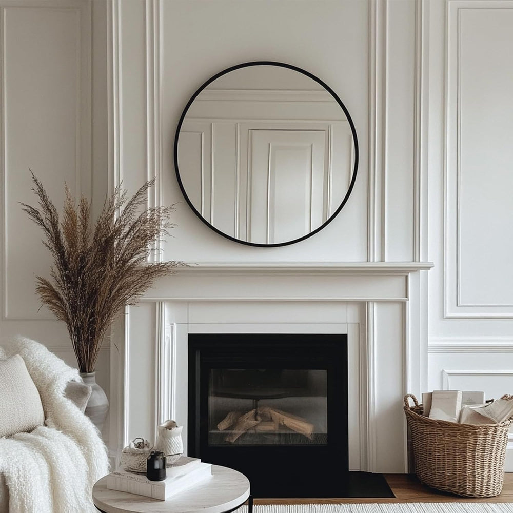 Oruii Round Mirror, 24 inch Black Circle Mirror, Matte Black Metal Frame