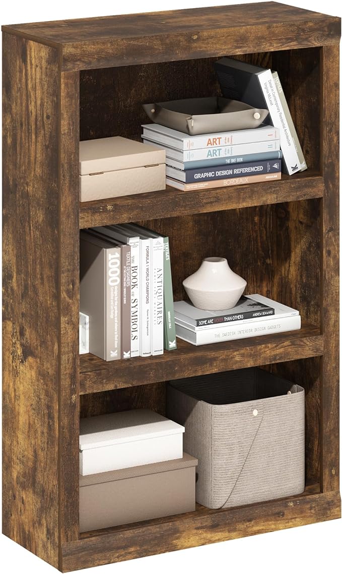 Furinno Rail 3-Tier Open Shelf Bookcase with Classic Style Edges, Amber Pine