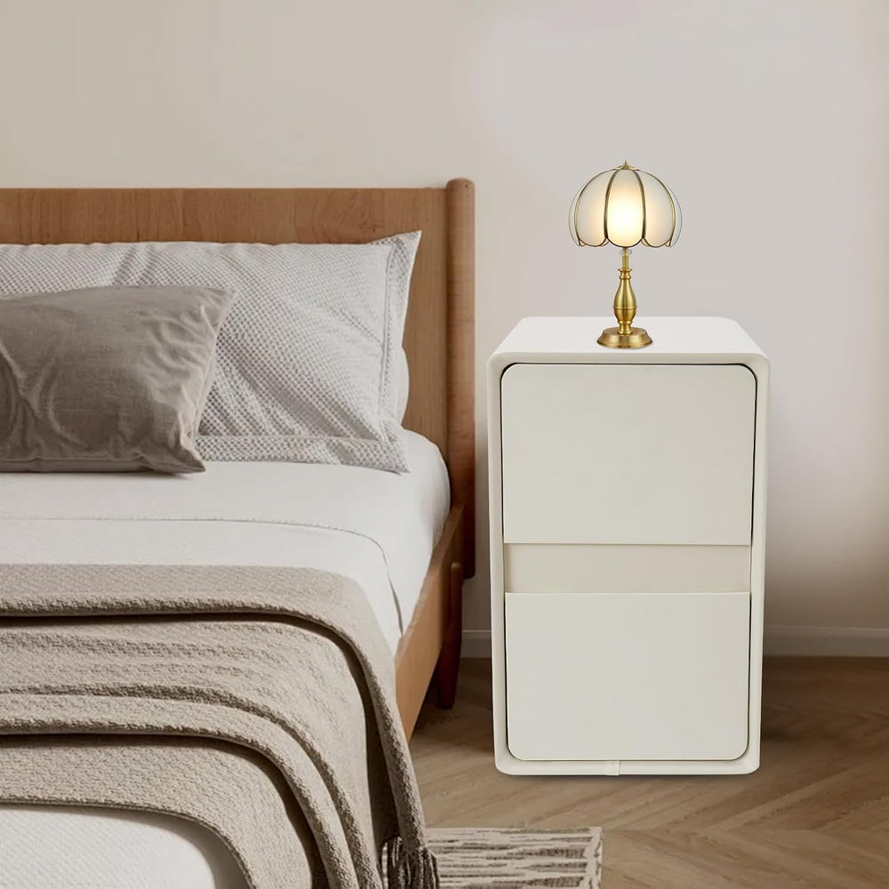 Modern Bedside Table, Minimalist Nightstand Small Narrow Side Table with 2 Dr...