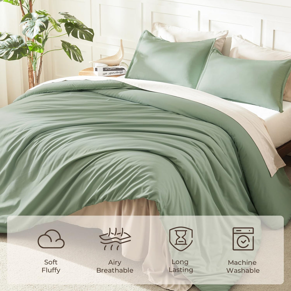Litanika King Comforter Set Sage Green, 3 Pieces Lightweight Solid Bed Set