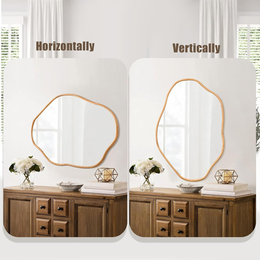 ULIKE Irregular Wall Mirror, 24x36 Inch, Natural Wood