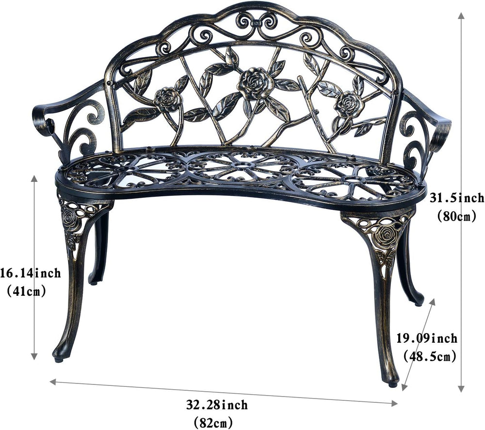 Patio Balcony Bench Double Seat, Anti-Rust Cast Aluminum Patio Garden Bench f...
