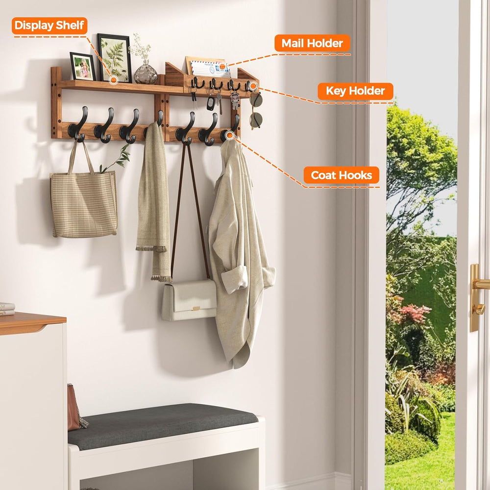 Evermagin 29" Coat Rack Wall Mount with Shelf, 4 in 1 Wall Mounted Coat ...