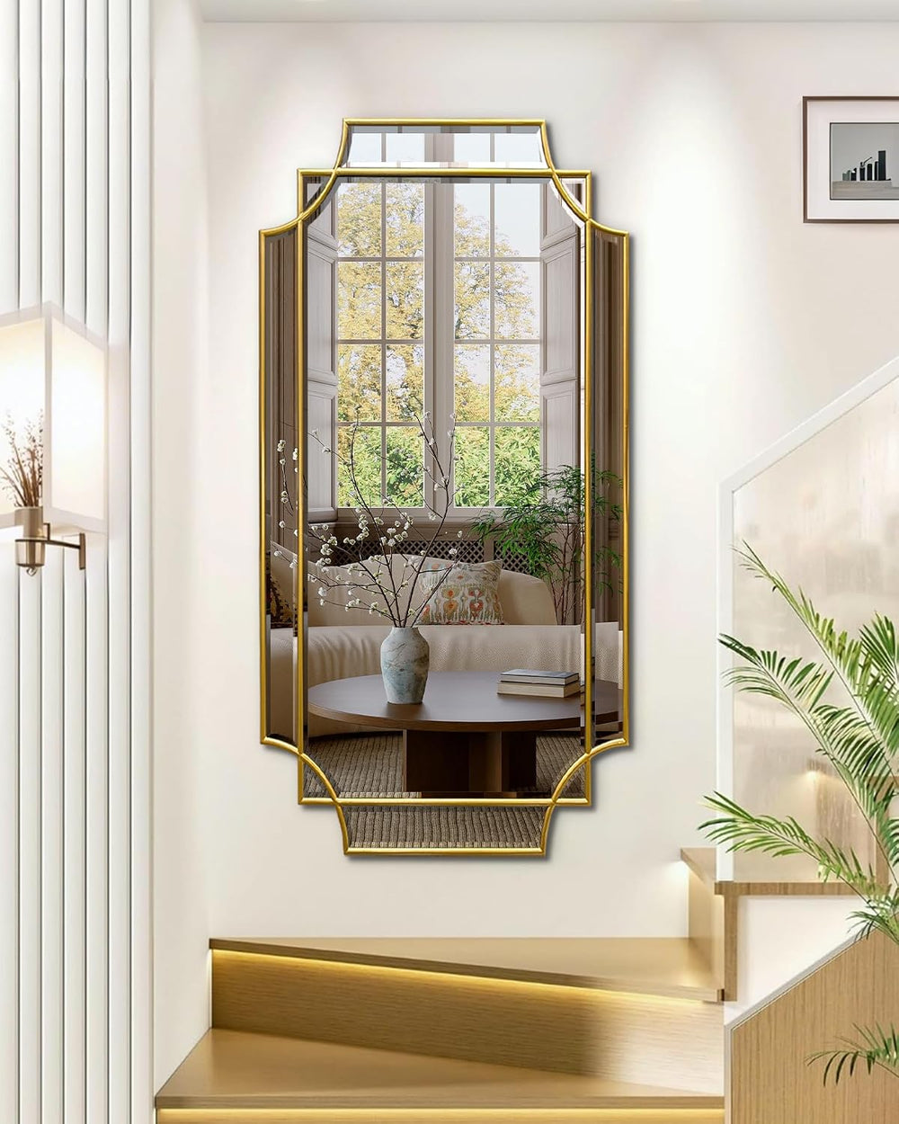 HQiJun Wall Mirror Full Length, 47" x 24" Gold Wood Framed Full Bod...