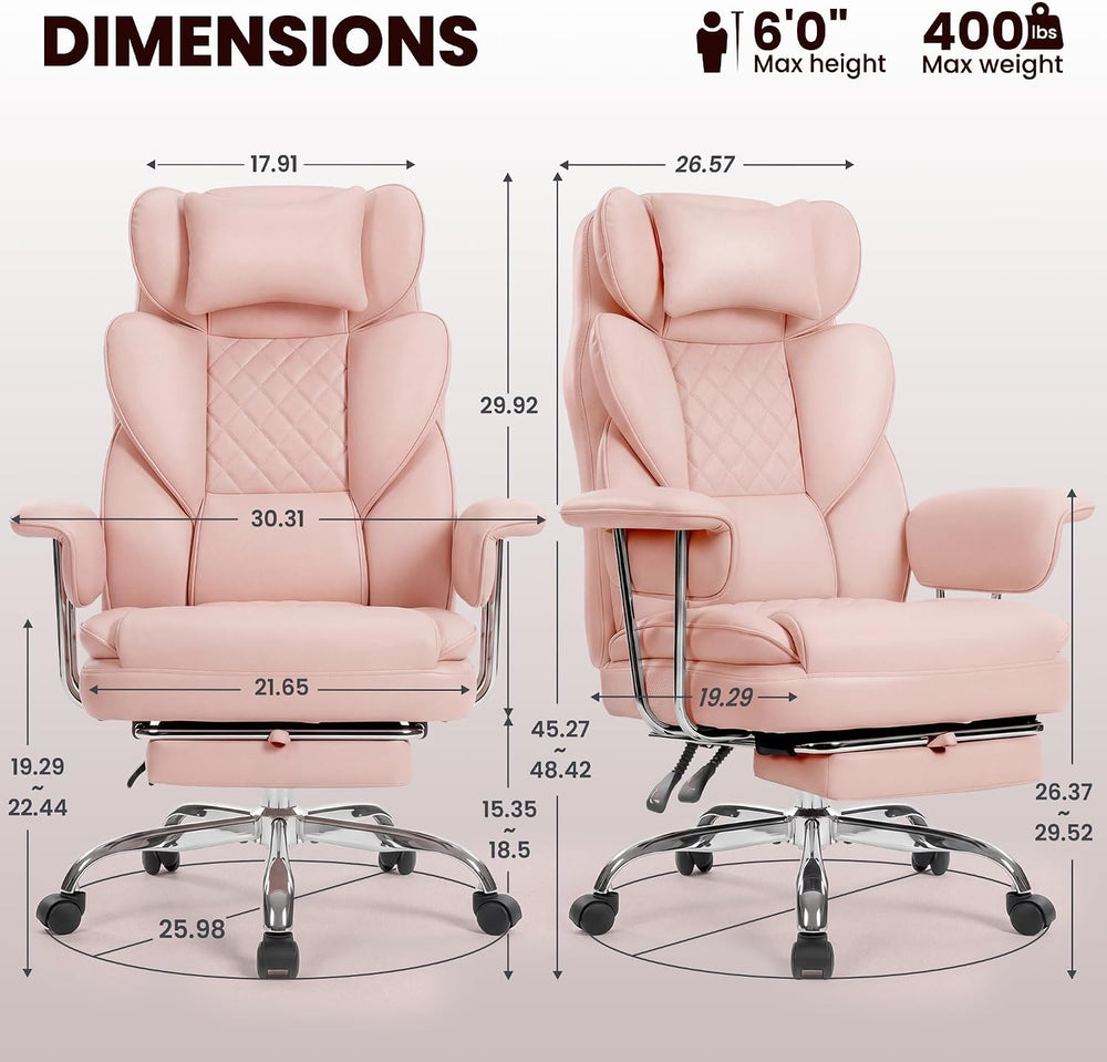 N-GEN GAMING Big and Tall Gaming Chair with Footrest, Reclining Chair, Pink
