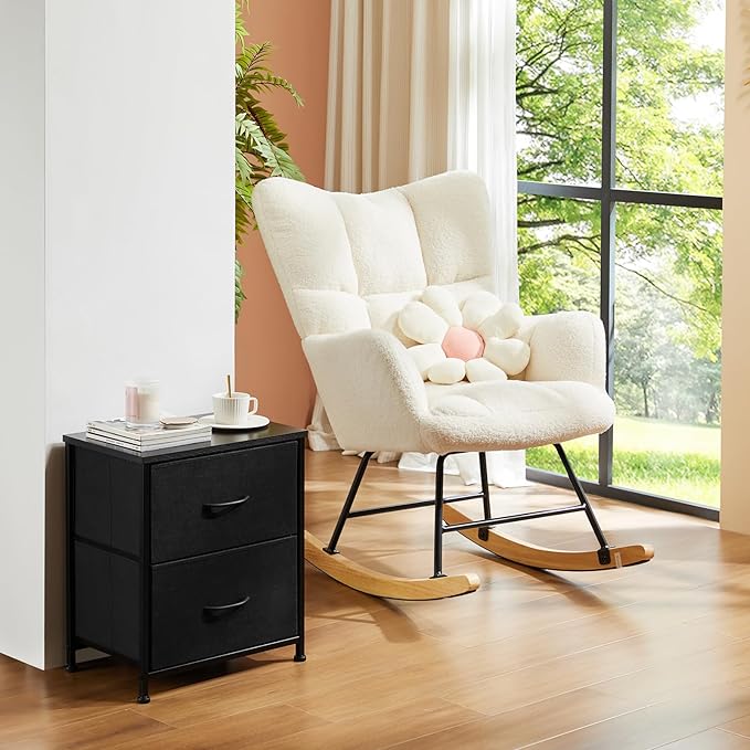 DUMOS Nightstand Small Dresser with 2 Fabric Drawers, Side Tables Bedroom End...
