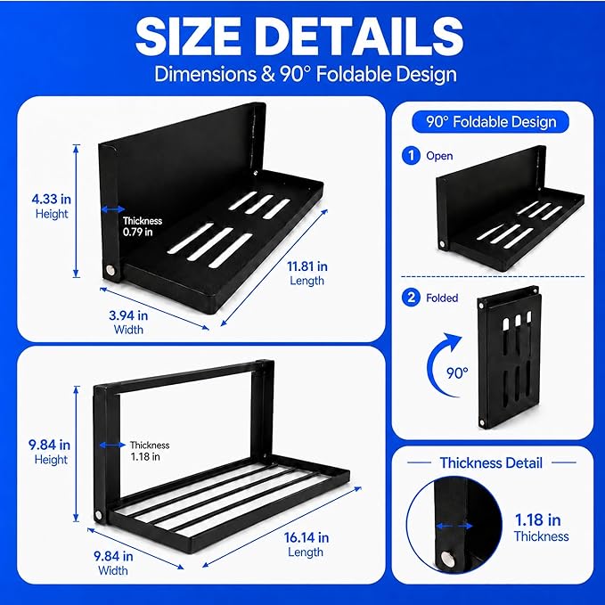 Magnetic Shelf for Washer Dryer, Foldable 2 Tier Metal Organizer Rack
