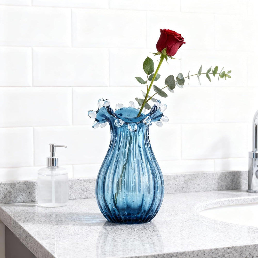 Hand Blown Glass vase, Unique Blue Glass vase, Modern Art Decor, Suitable for...