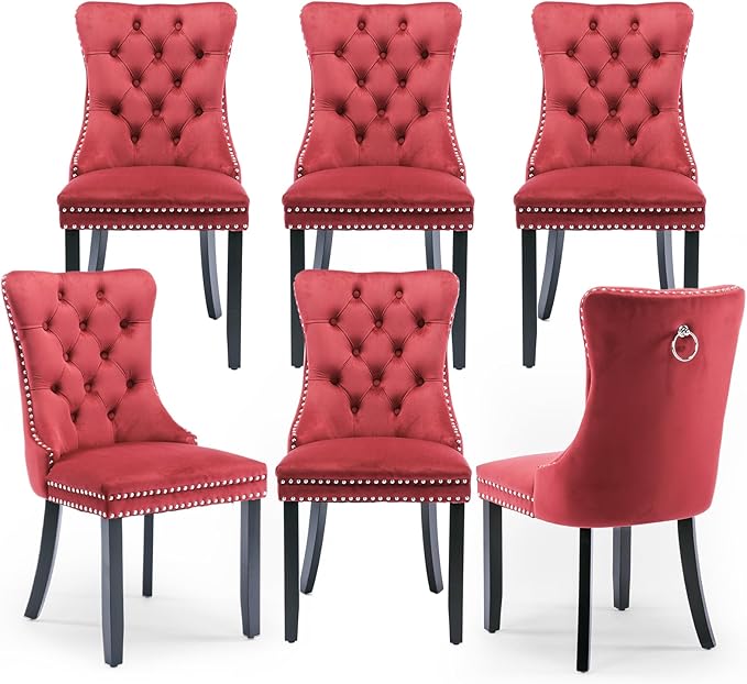 Velvet Upholstered Dining Chairs Set of 6, Modern Style Kitchen Side Chairs w...