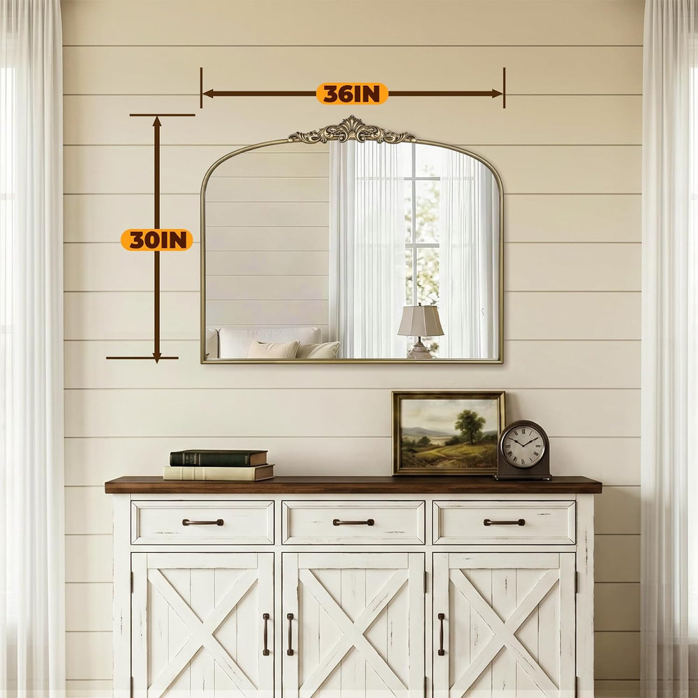 Matte Gold Vintage Mirror 36" x 30" Baroque Wall Mirror