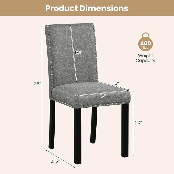 Giantex Dining Chairs Set of 4, Fabric Upholstered Parsons Kitchen Chair w/Na...
