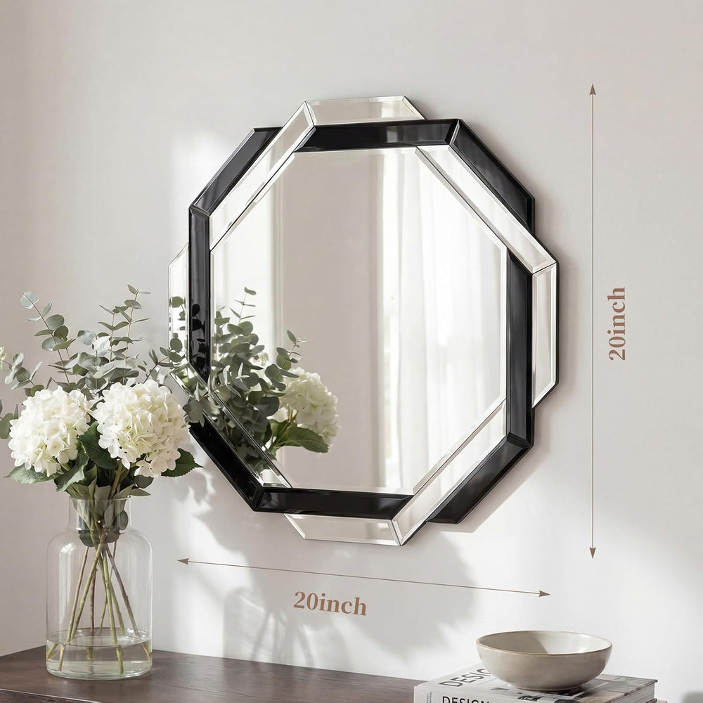 Vercraft Black Bathroom Mirror 20"×20" Decorative Beveled Edge Fram...