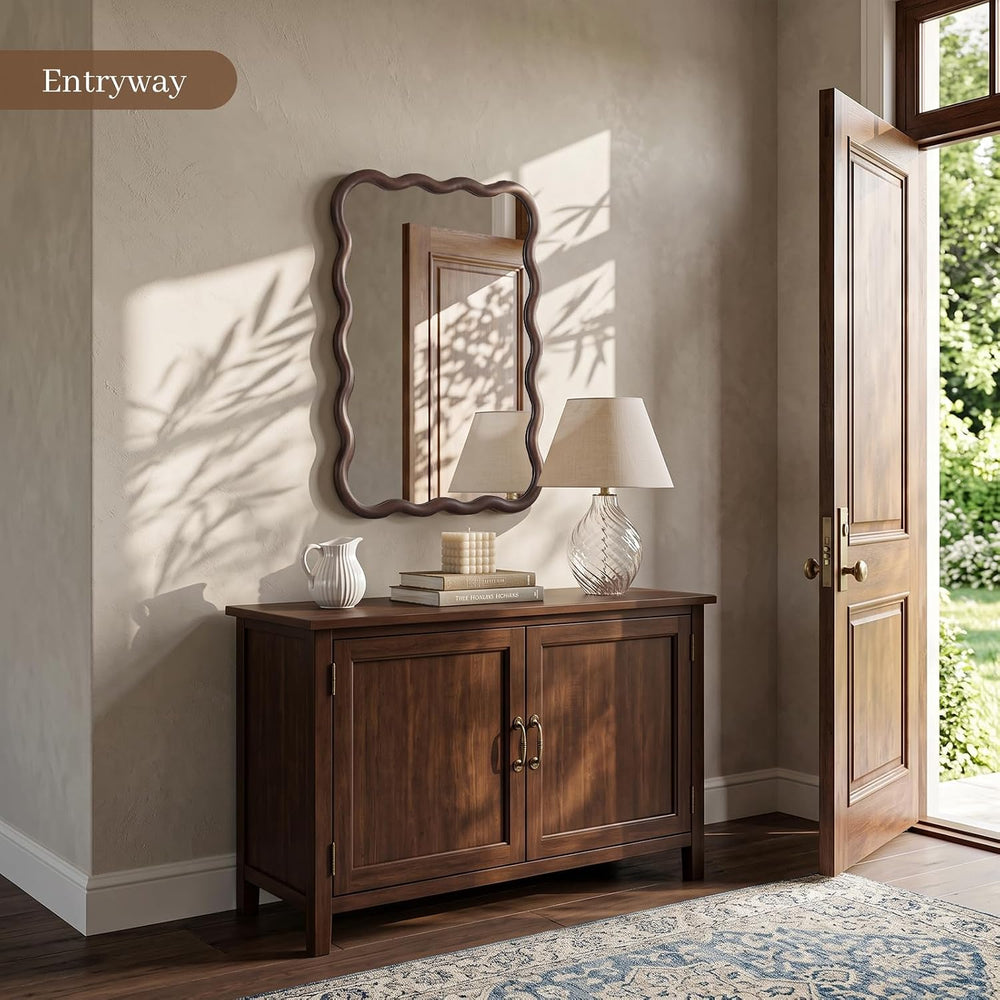 22"x30" Wavy Wood Mirror, Rectangular Wall Mirror with Natural Wood...