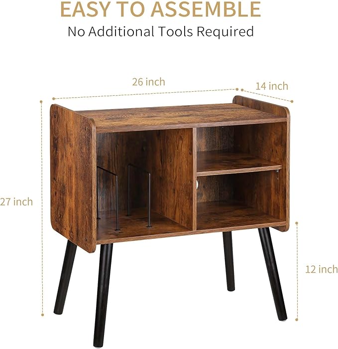 Record Player Stand with Vinyl Record Storage, Mid-Century Turntable Stand fo...