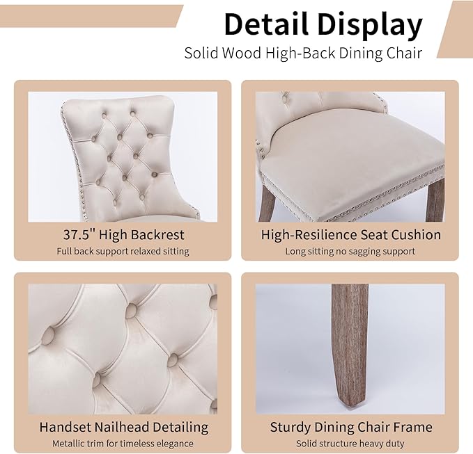 Modern Dining Chairs Set of 6, Tufted Upholstered Dining Chair with Solid Woo...