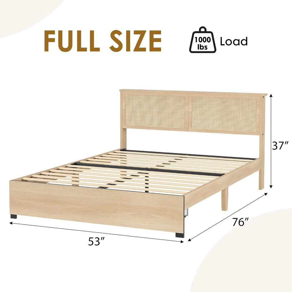 GarveeHome Rattan Full Bed Frame with 2 Storage Drawers and Led Lights