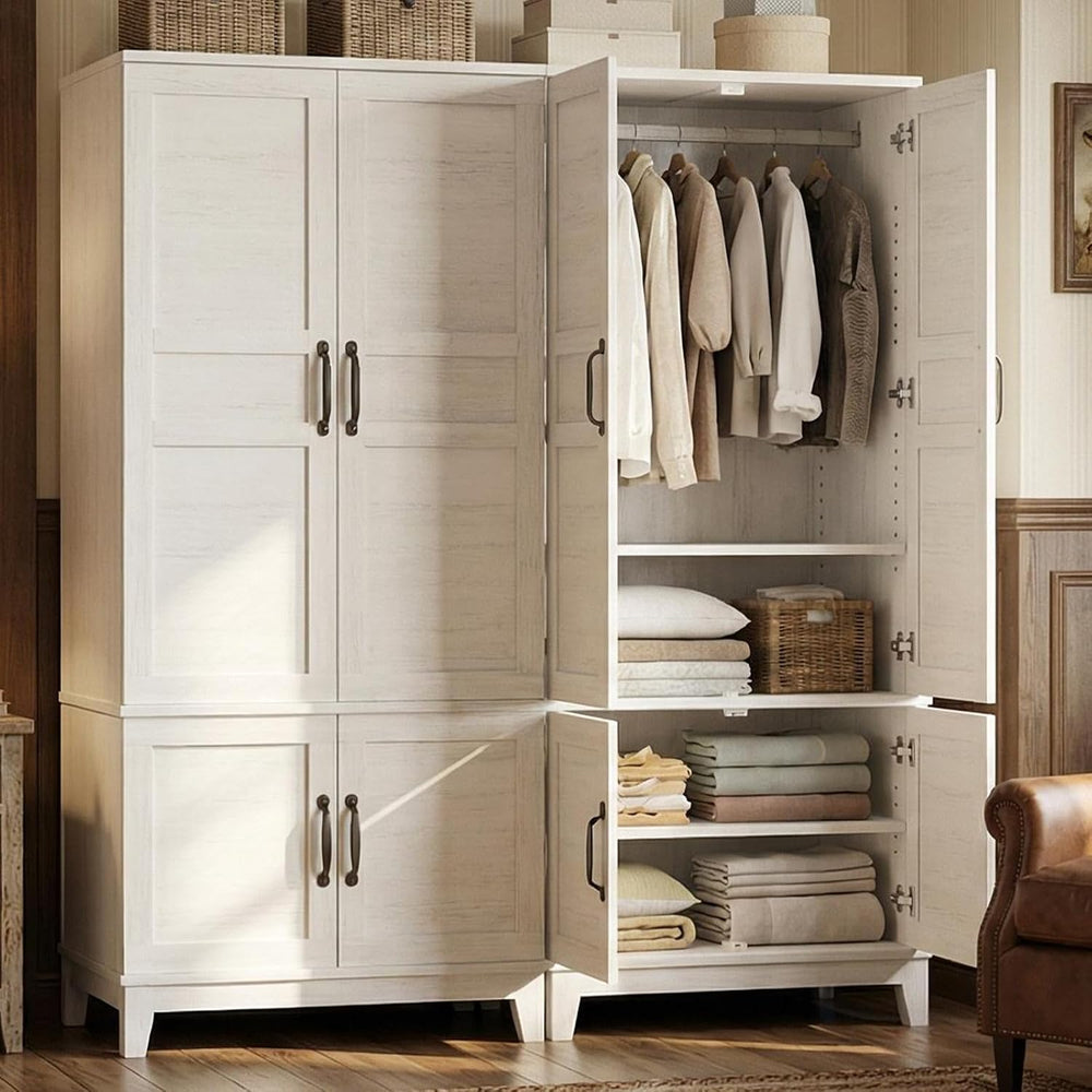 IDEALHOUSE Armoire Wardrobe Closet with 4 Doors, 72" Tall Wooden Clothin...