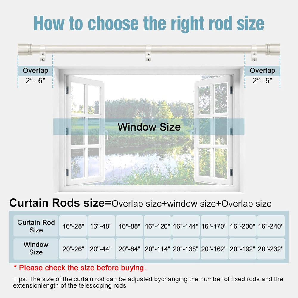 Byondeth Curtain Rods for Windows 16 to 120 Inches Adjustable Length 1 Inch D...