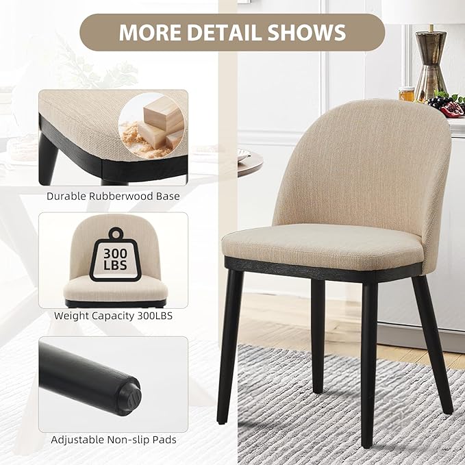 Upholstered Dining Chairs Set of 2,Modern Fabric Kitchen Side Chairs with Thi...