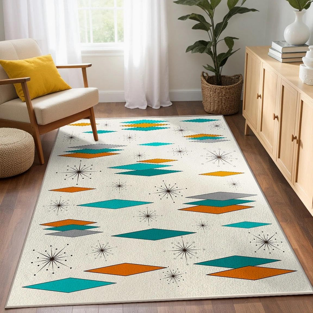 3x5 Mid Century Modern Rug for Entryway Living Room Bedroom Dining Room Atomi...