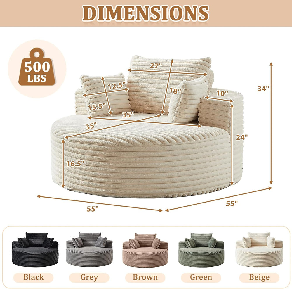 Oversized Round Chair Lounge Chaise Indoor, 55'' Single Sofa Beige