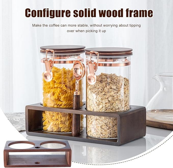 Glass Coffee Canister Set with Wooden Shelf, 2 Pack 45oz Airtight Food Storage