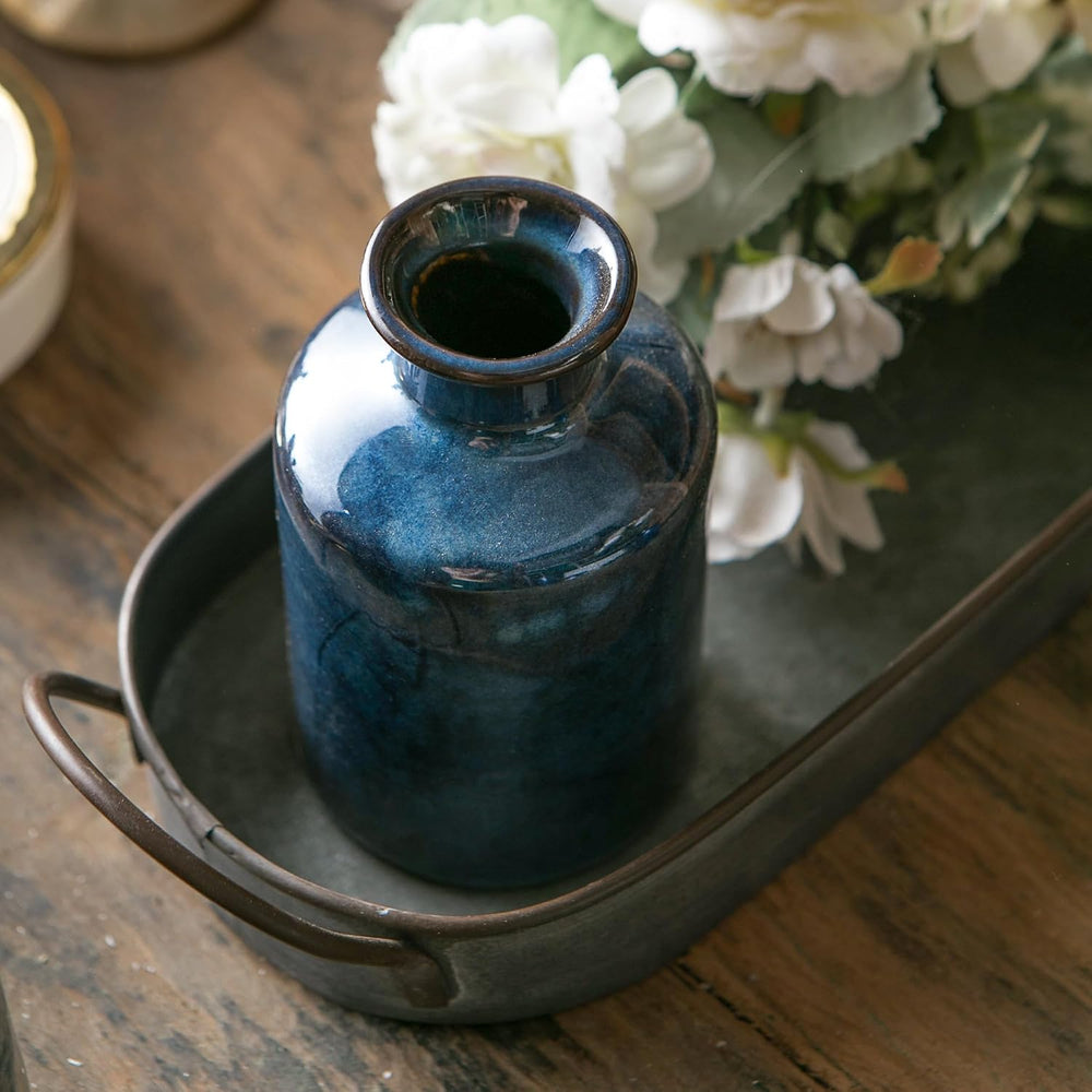 Mowtanco Blue Ceramic Vases Home Decor, 3 Small Modern Farmhouse Vases