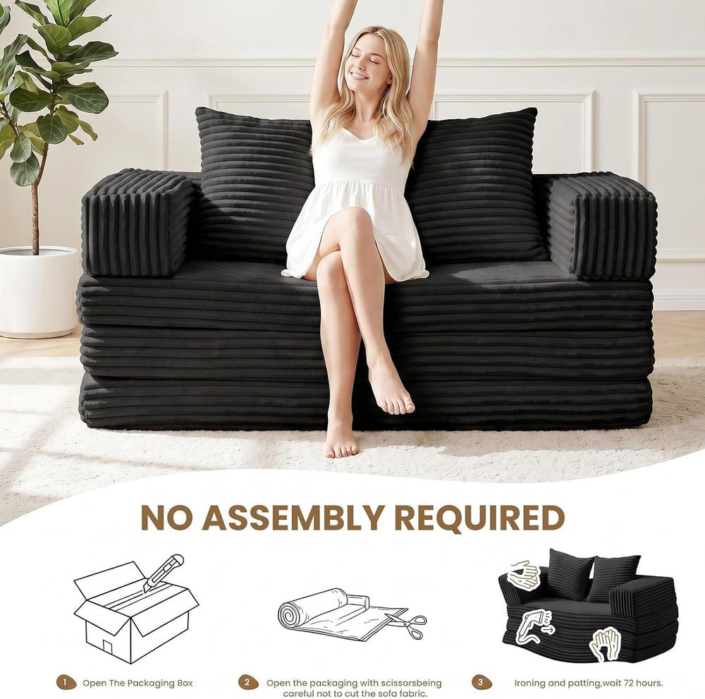Boneless Loveseat Sofa Bed,Small Couch Bed Futon Sleeper Sofa,Convertible Pul...
