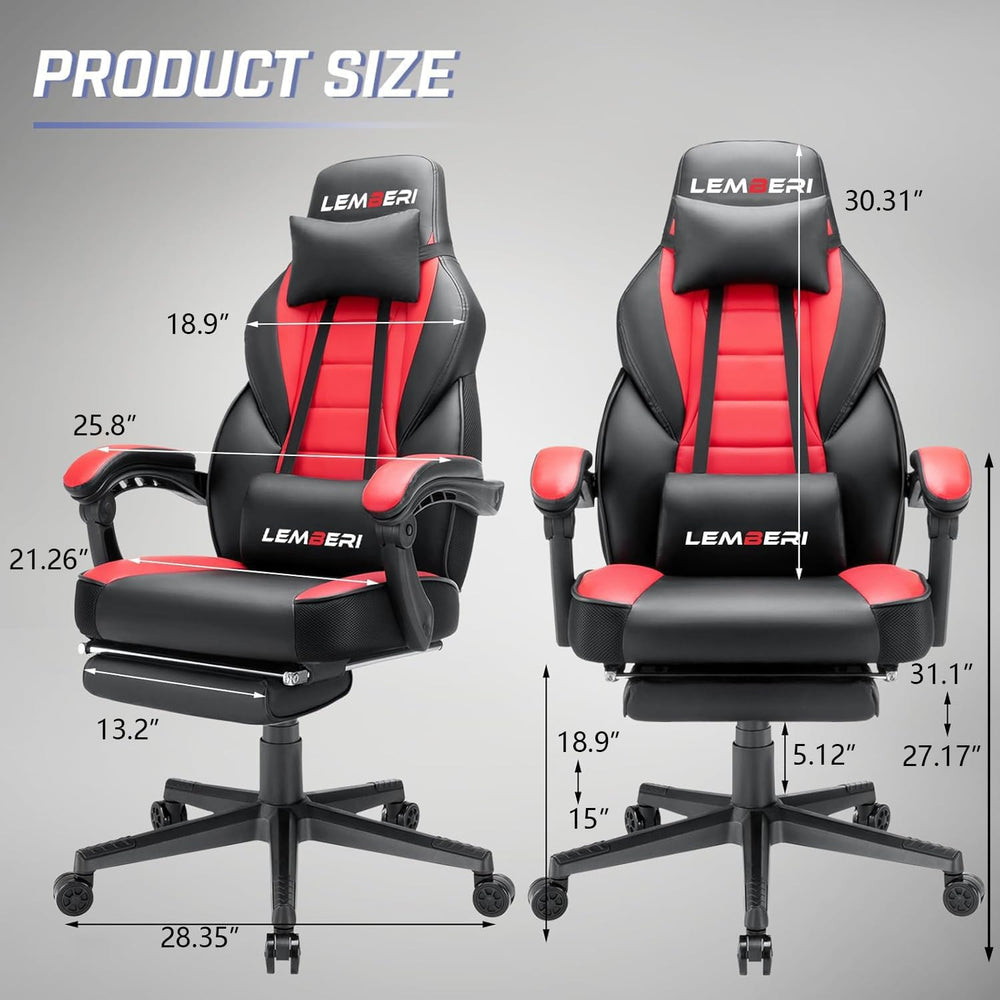 Big and Tall Gaming Chair, 400lb Capacity, Red