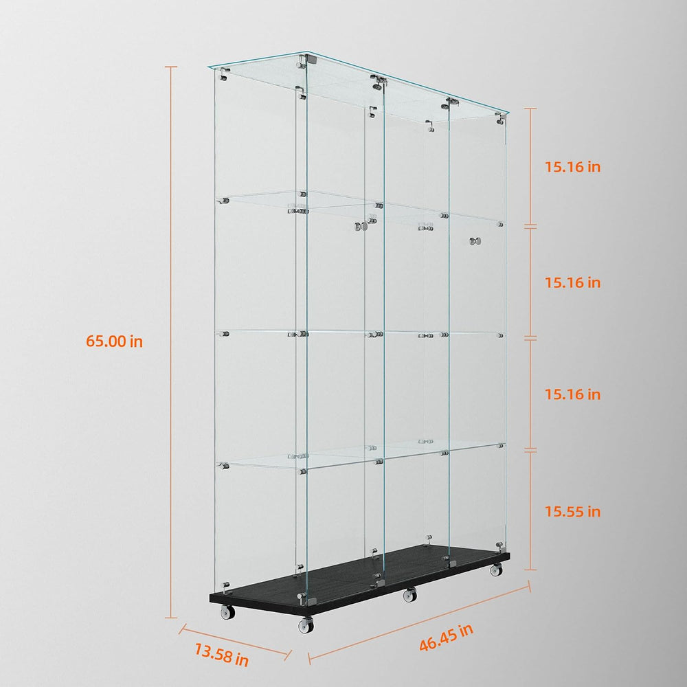 65" H 4-Shelf Glass Display Storage Cabinet with LED Lights Strip & ...