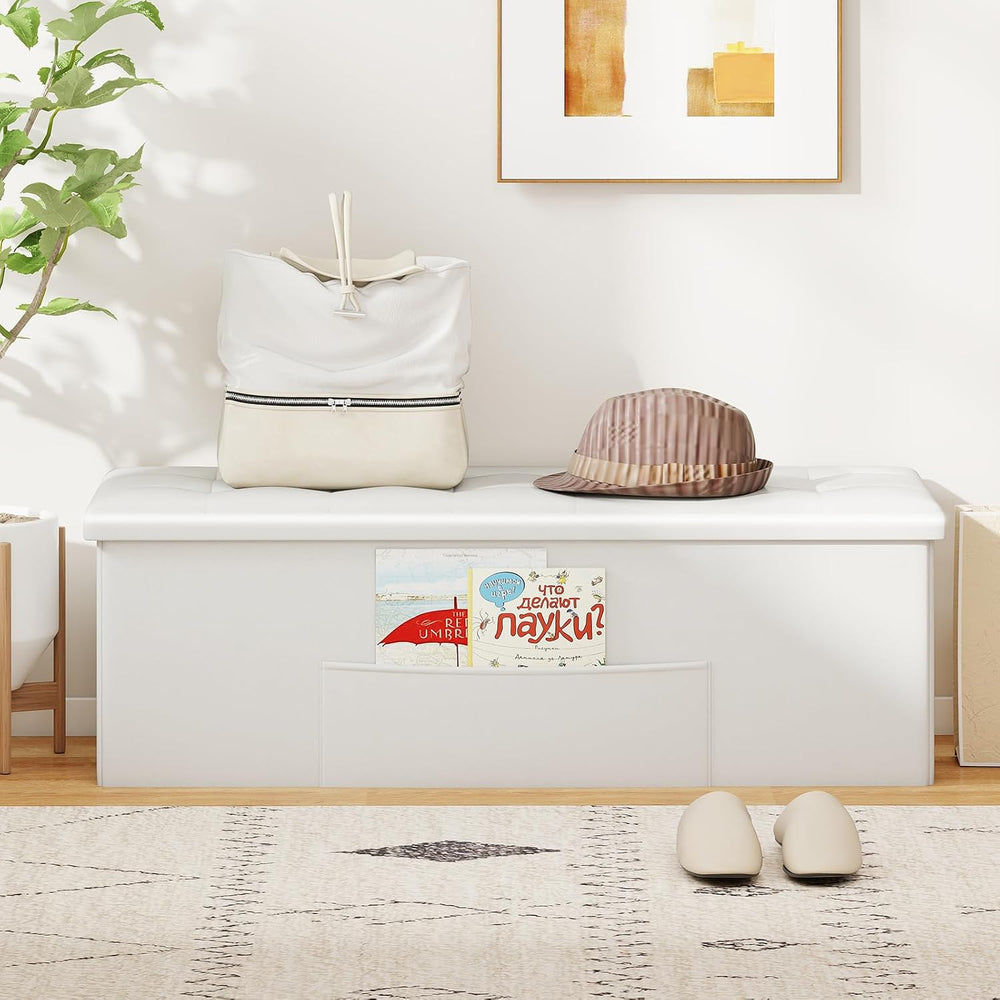 GOFLAME 43 Inches Folding Storage Ottoman Bench, PU Leather End of Bed Bench ...