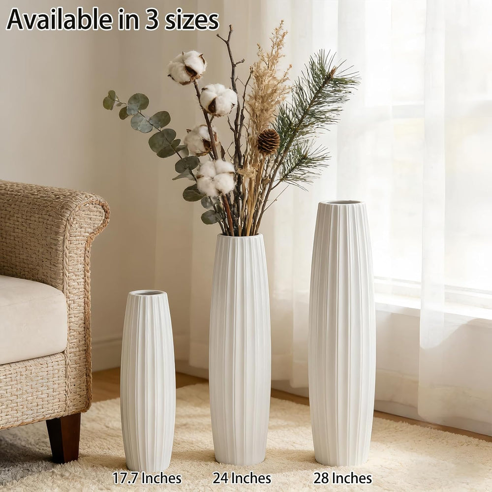 Large Floor Ceramic Vase 17.7 Inches Tall,White Modern Flower Tall Vases for ...