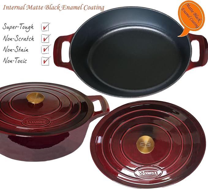 La Cuisine Enameled Cast Iron Oval Dutch Oven Casserole Dish Pot
