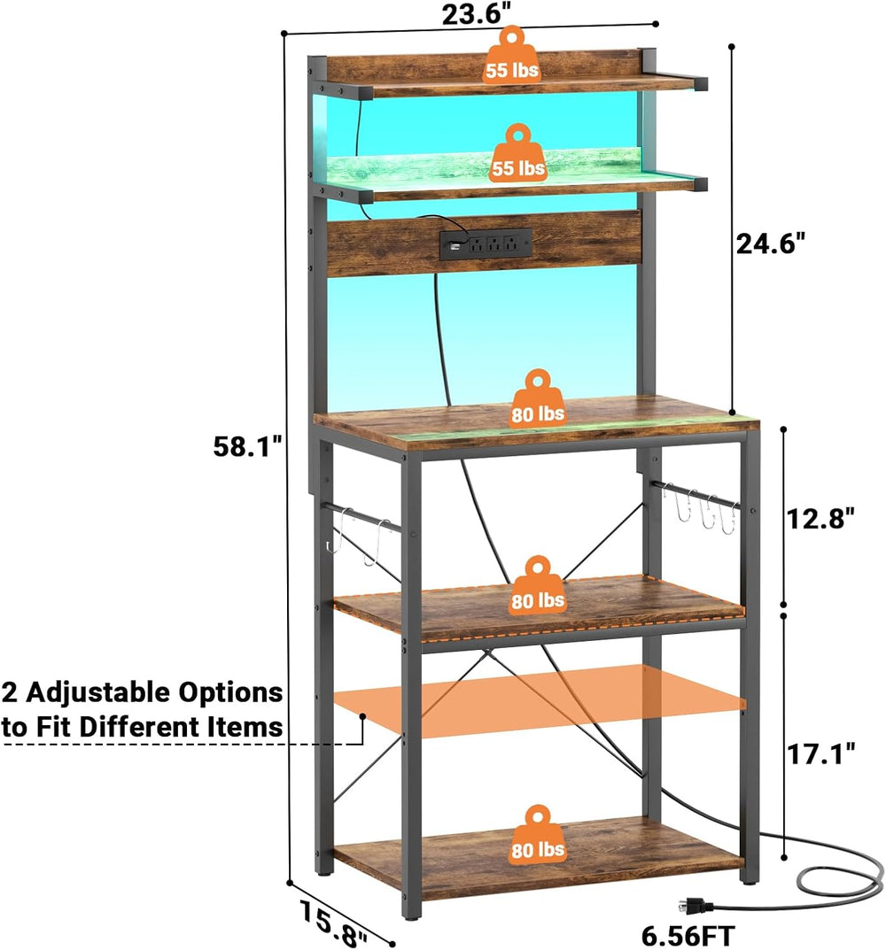 Aheaplus Bakers Rack with Power Outlet, Microwave Stand, 5 Tiers Coffee Bar S...