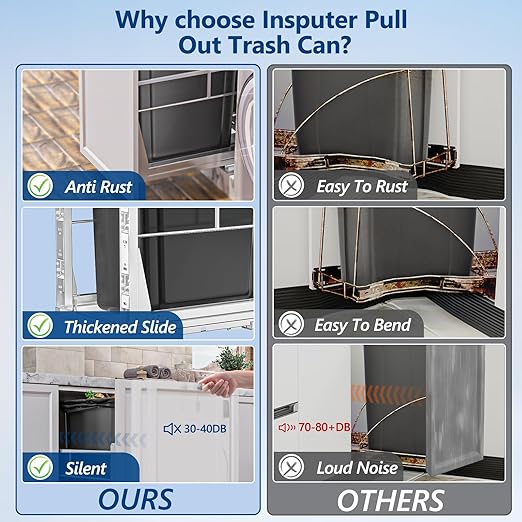 Insputer 8 Gal Pull Out Trash Can Under Cabinet, Heavy Duty Under Sink Garbage