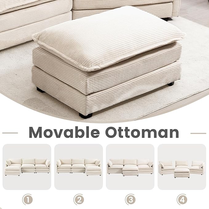 78'' Modular Sectional Cloud Couch with 2 Movable Ottoman, 4 Seat Com...