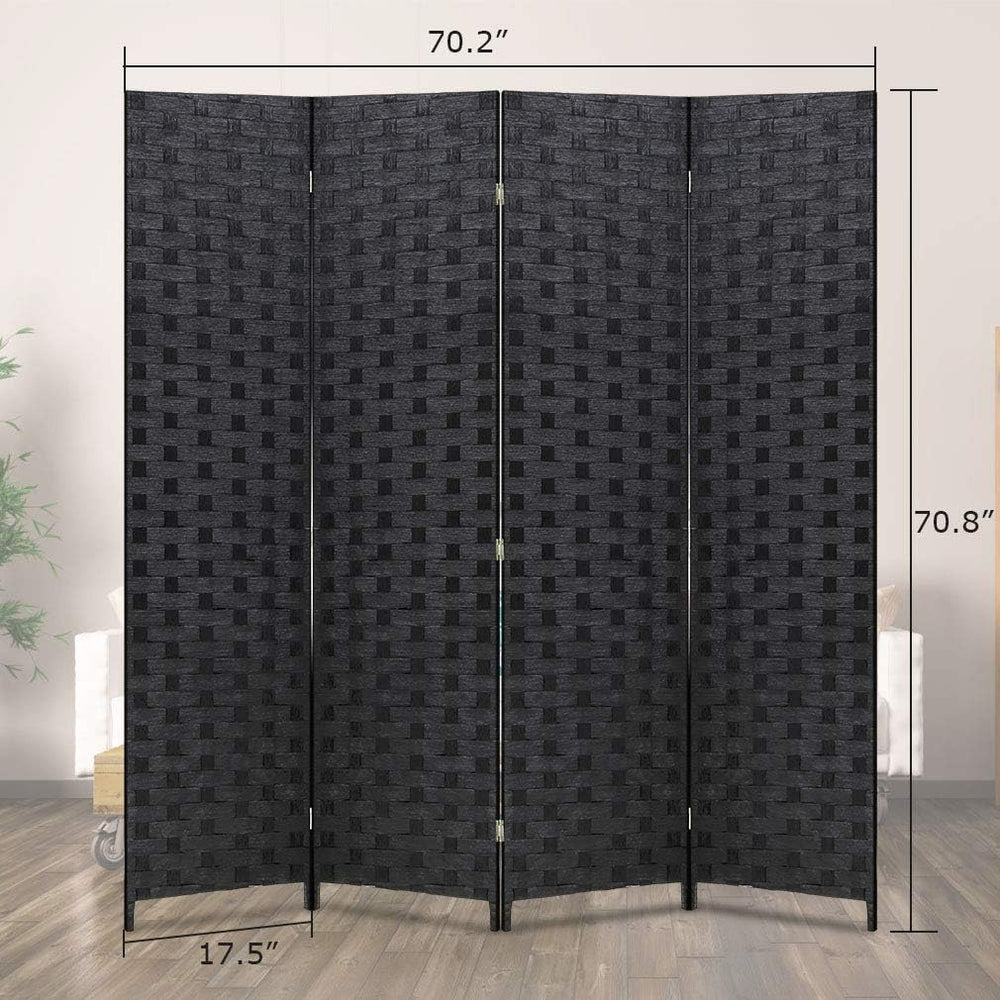 FDW 4-Panel Folding Room Divider | 6ft, Black | Light & Portable