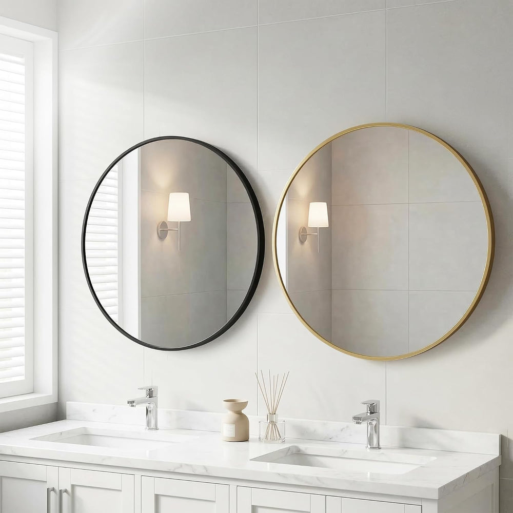 20 Inch Black Round Bathroom Wall Mirror, Round Mirrors for Wall Decor, Circl...