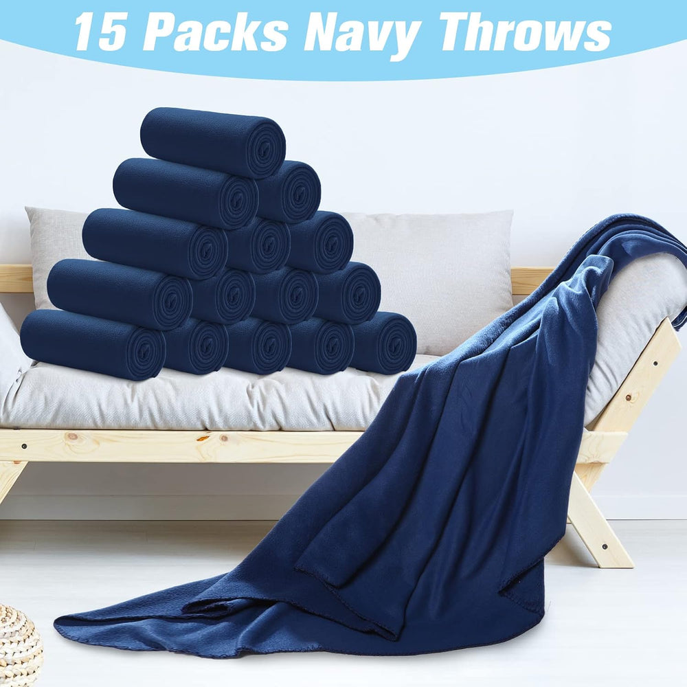 Newwiee 15 Pack Fleece Throw Blankets Bulk Double Sided,Navy Blue